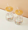 Flora Print 2-Pieces Glass Tumbler with Straw Set