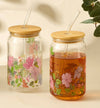 Summer Hot Flower Printed Glass Sipper - Set of 2