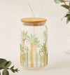 Lifestyle Palm Tree Embossed Glass Sipper with Lid - 530ml