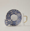 Dallaty 18-Pieces Blue and Gold Porcelain Tea and Coffee Cup Set - Serves 6