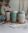 Evle Cylinder Storage Container with Wooden Stand - Set of 3 Ö105, Botanica