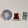 Dallaty 18-Pieces Blue and Gold Porcelain Tea and Coffee Cup Set - Serves 6