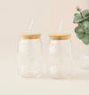 Daisy Print 2-Pieces Glass Tumbler with Straw Set
