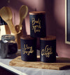 Set of 3 Tea Coffee Sugar Jars - 1000ml, Black