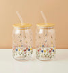 Flora Print 2-Pieces Glass Tumbler with Straw Set