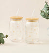 Star Print 2-Pieces Glass Tumbler with Straw Set