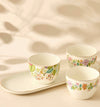 Summer Hot Flower Printed 3-Pieces Ceramic Serving Bowl Set with Tray