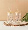 Flora Print 2-Pieces Glass Tumbler with Straw Set