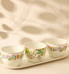 Summer Hot Flower Printed 3-Pieces Ceramic Serving Bowl Set with Tray