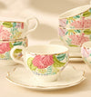 Summer Hot Flower Printed Ceramic 12-Pieces Espresso Cup and Saucer Set