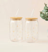 Star Print 2-Pieces Glass Tumbler with Straw Set