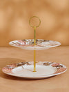 Redtag - White And Pink Floral Two Tier Cake Plate