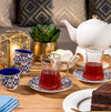 Dallaty 18-Pieces Blue and Gold Porcelain Tea and Coffee Cup Set - Serves 6