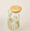 Lifestyle Palm Tree Embossed Glass Sipper with Lid - 530ml