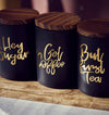 Set of 3 Tea Coffee Sugar Jars - 1000ml, Black