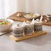 Eleni Ethnic 6-Pieces Condiment Serving Set With Wooden Tray - 210ml, Black & Beige