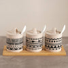 Eleni Ethnic 6-Pieces Condiment Serving Set With Wooden Tray - 210ml, Black & Beige