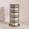 Eleni Ethnic 4-Pieces Mug Set With Stand - 300ml, Black & Beige