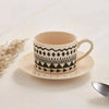 Eleni Ethnic Tea Cup & Saucer - 210ml, Black & Beige