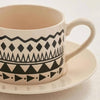 Eleni Ethnic Tea Cup & Saucer - 210ml, Black & Beige