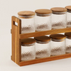 Alberto 8-Pieces Embossed Glass Spice Jar Set with Wooden Stand