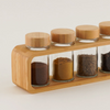 Alberto 4-Pieces Spice Jar Set Glass With Bamboo Rack - 25.2*6.4*10.6 Cm